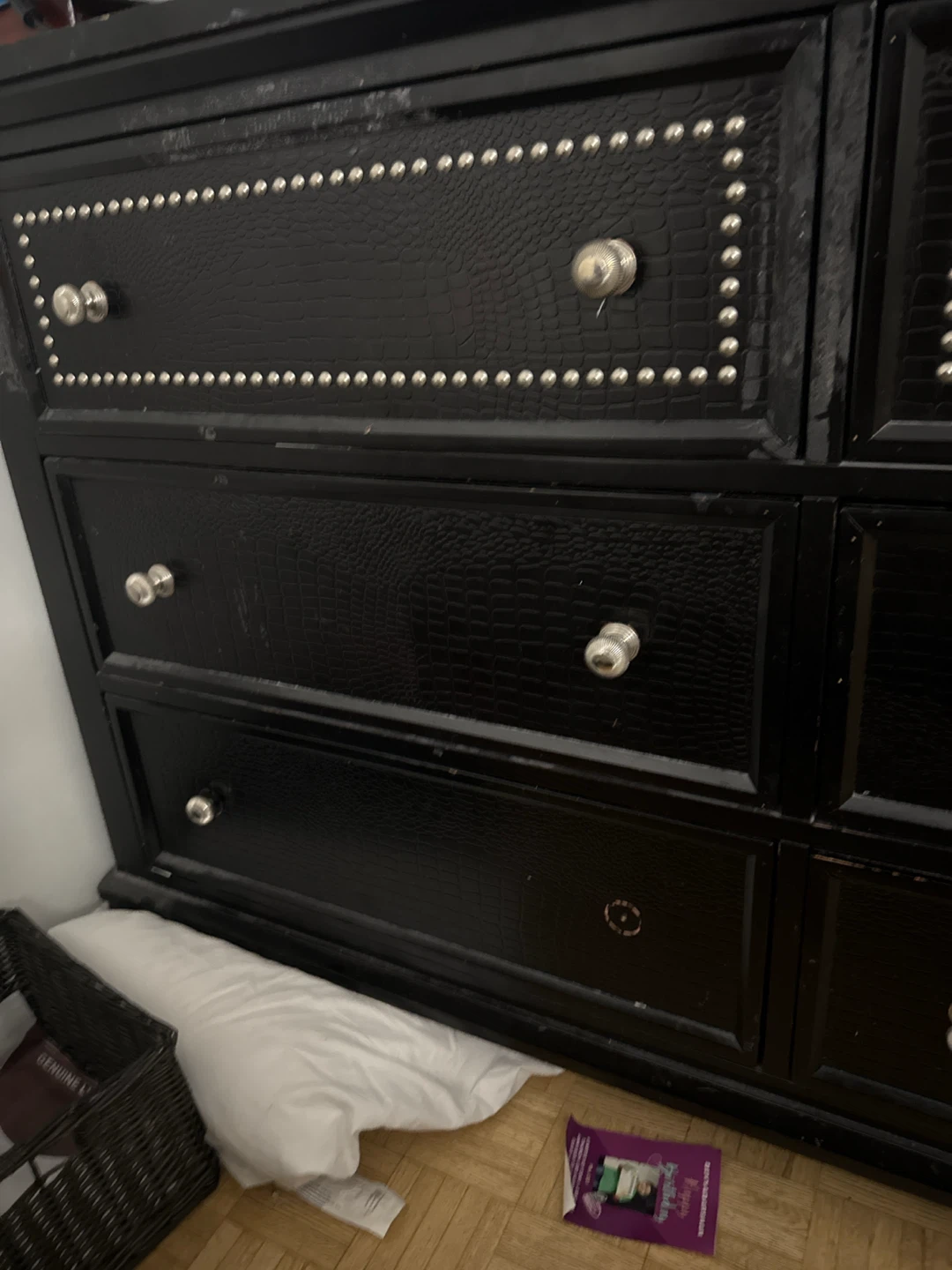 Black 6-Drawer Dresser with Studded Detailing - photo 3