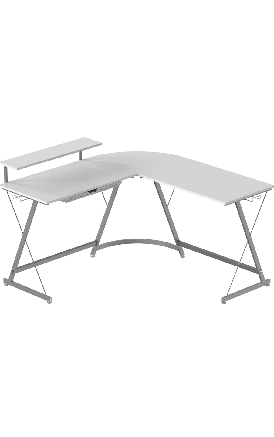 L-Shaped Corner White Desk w/Monitor Stand and Drawer - photo 3