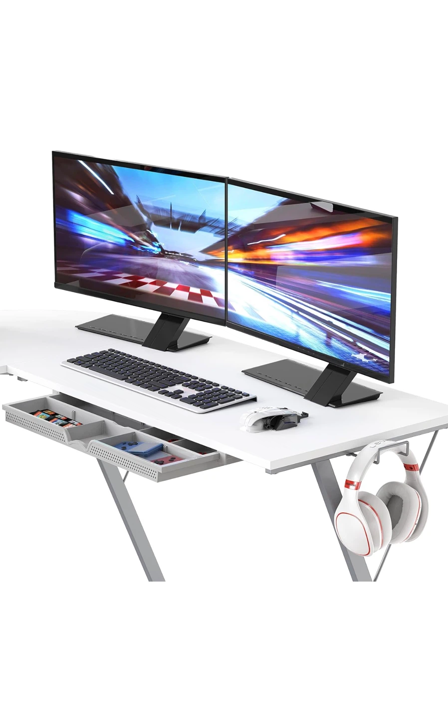 L-Shaped Corner White Desk w/Monitor Stand and Drawer - photo 5