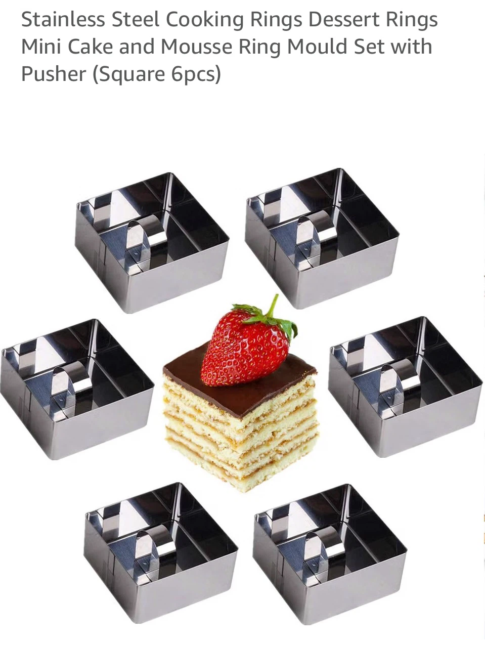 Stainless Steel Square Mousse Cake Rings with Pushers