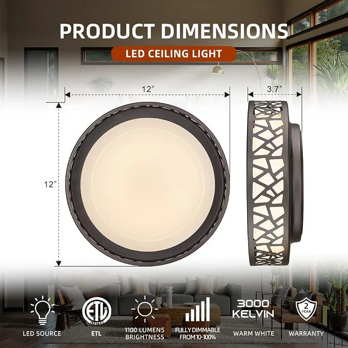 LED Flush Mount Ceiling Light Fixtures,12Inch 20W Ceiling Light - photo 3