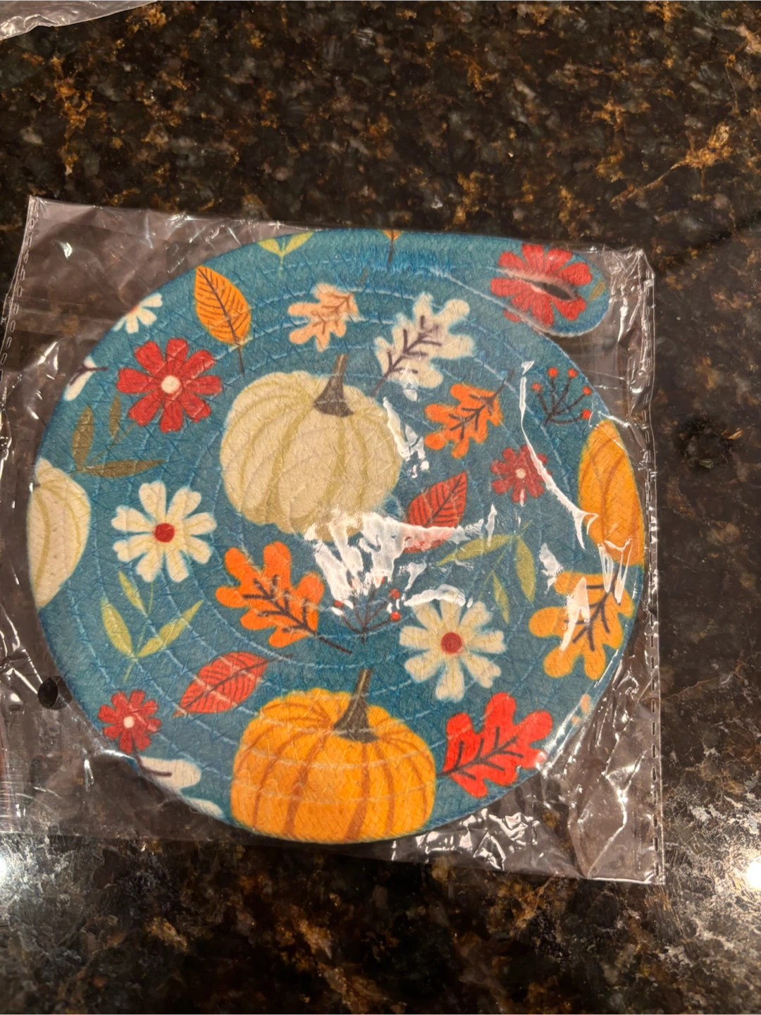 Fall-themed teapot coaster