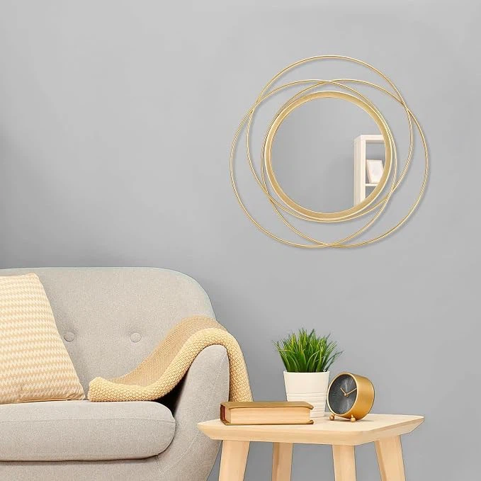 Round Art Wall Mirror - 15.7” x 15.7” - Iron/Gold - Brand New
