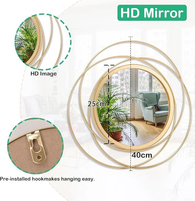 Round Art Wall Mirror - 15.7” x 15.7” - Iron/Gold - Brand New - photo 2