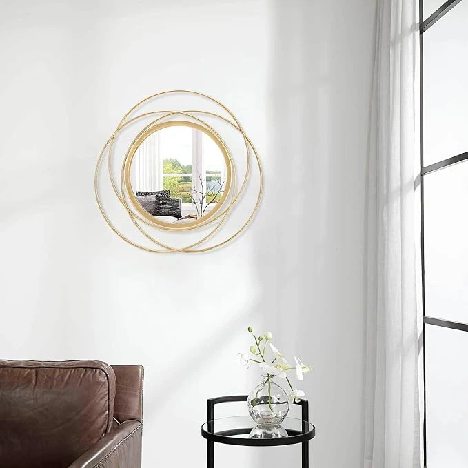 Round Art Wall Mirror - 15.7” x 15.7” - Iron/Gold - Brand New - photo 3