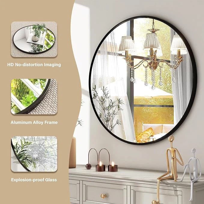Modern Round Wall Mirror - 20” - Black - Brand New- $25 - photo 3