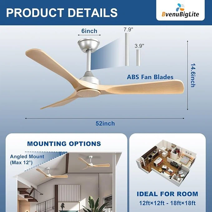 3-Blade Indoor Ceiling Fan - 52” - Wood/Silver - Brand New $75 - photo 2