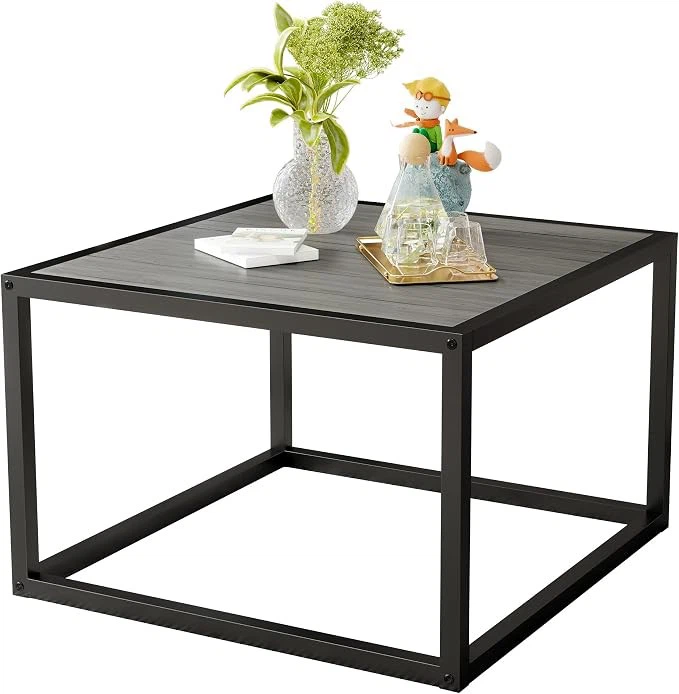 Square Coffee Table Wood Tabletop Metal Frame Black and Gray Nee