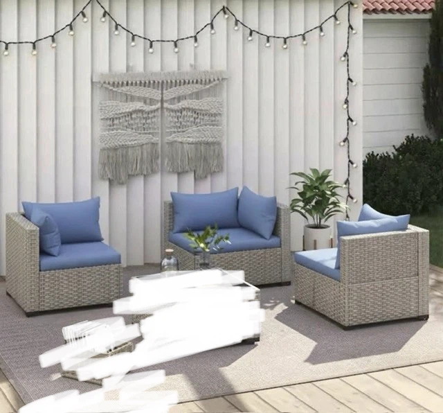 3 Pieces Conversation Patio Set Blue/Grey Wicker - Brand New