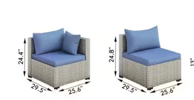 3 Pieces Conversation Patio Set Blue/Grey Wicker - Brand New - photo 2
