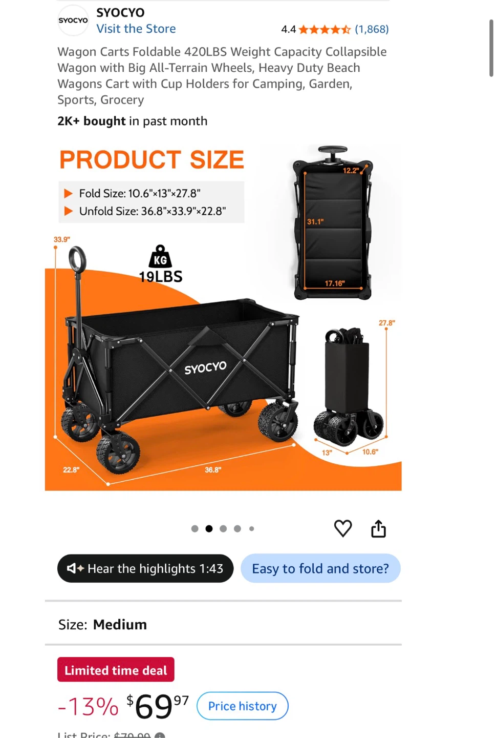 Foldable Collapsible Wagon Cart - photo 2