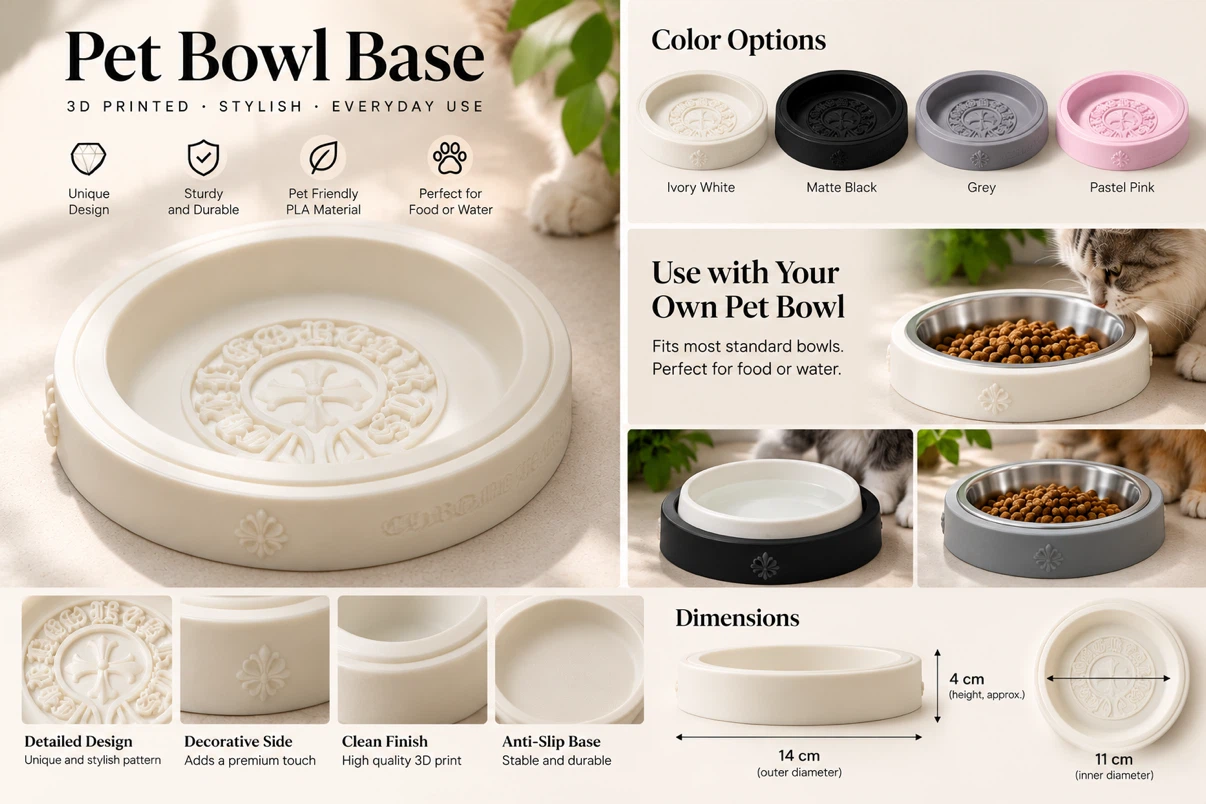 3D Printed Pet Bowl Base | Cat & Small Dog Bowl Holder