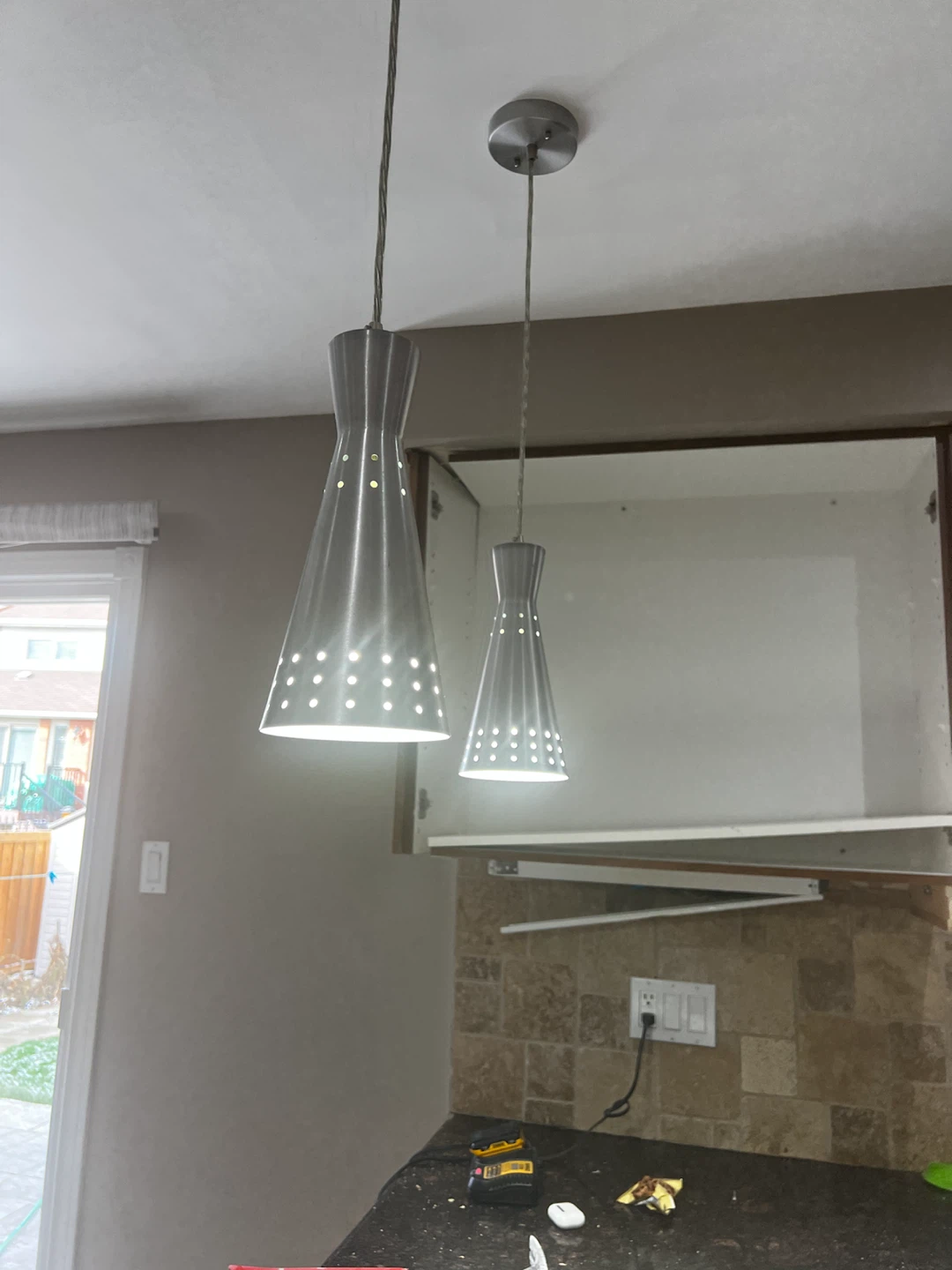 Set of Two Brushed Metal Pendant Lights
