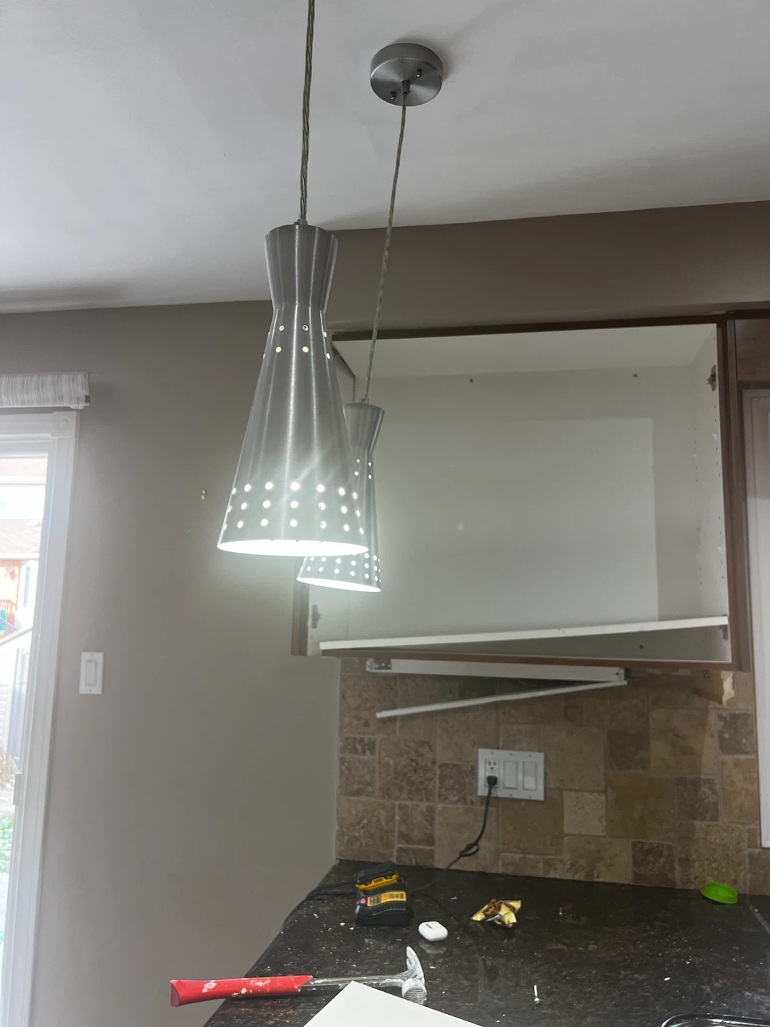 Set of Two Brushed Metal Pendant Lights - photo 2