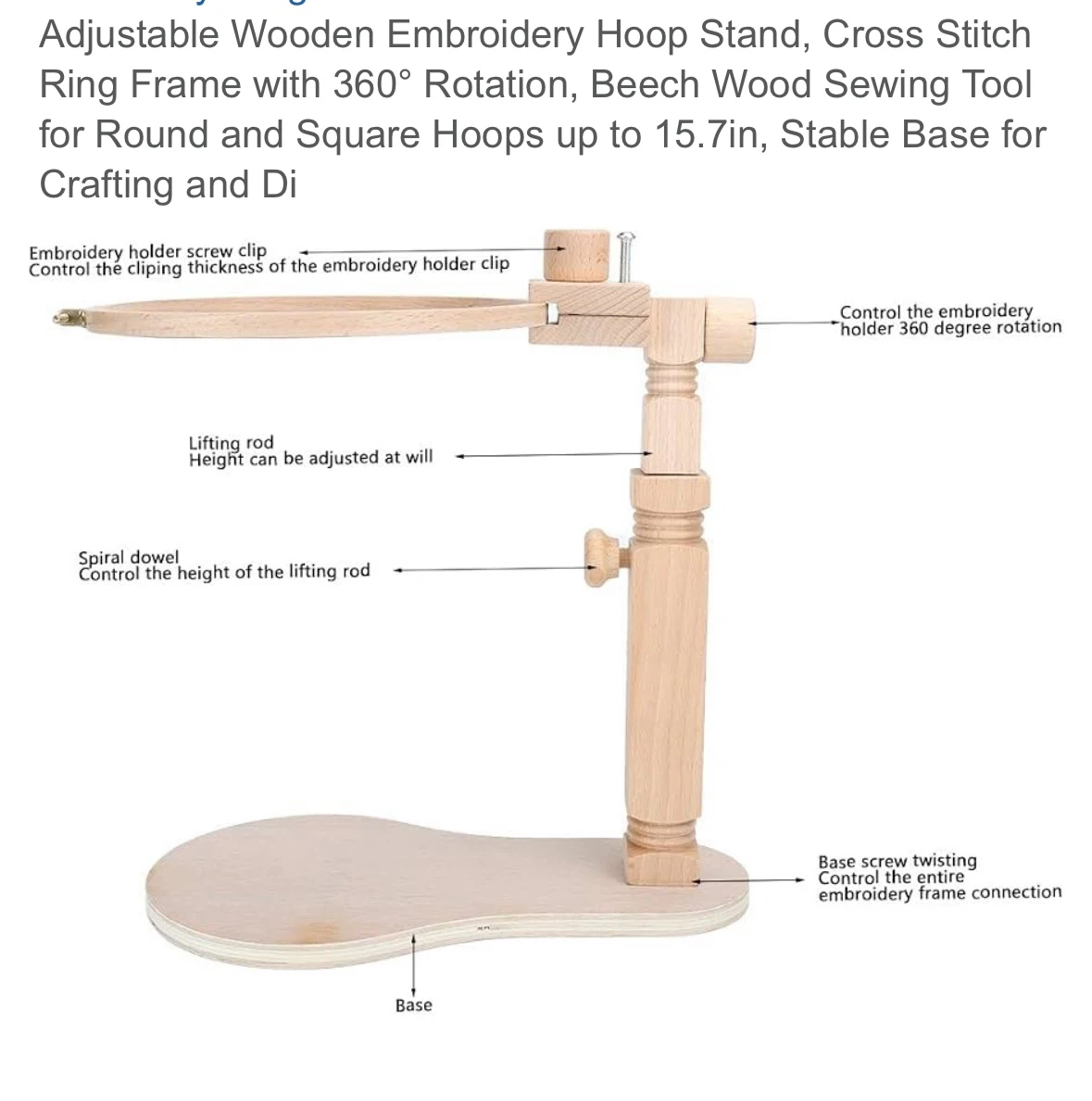 Adjustable Beech Wood Embroidery Hoop Stand - photo 3