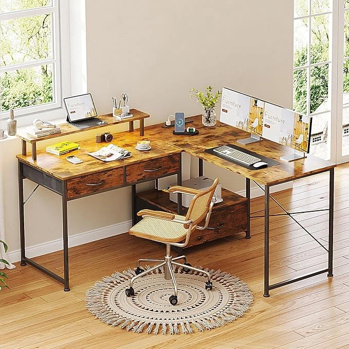 MUTUN 50.4" L Shaped Desk with Power Outlet & LED Light - New - photo 2