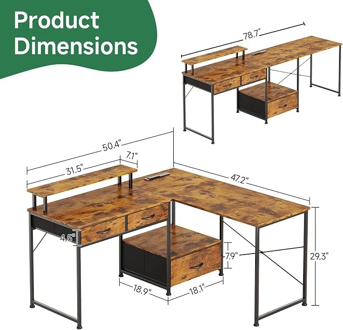 MUTUN 50.4" L Shaped Desk with Power Outlet & LED Light - New - photo 3