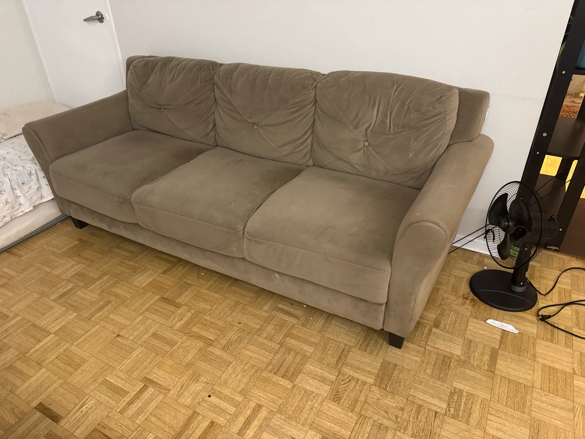 Three-Seater Taupe Microfibre Sofa