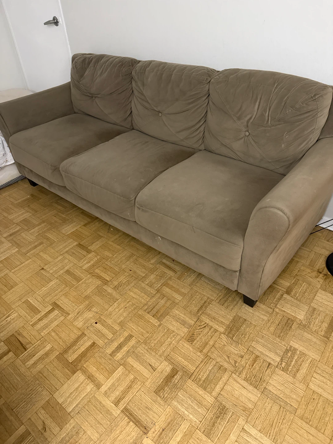 Three-Seater Taupe Microfibre Sofa - photo 2
