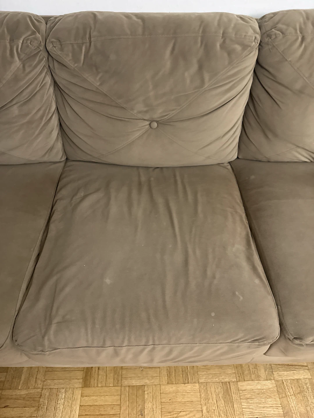 Three-Seater Taupe Microfibre Sofa - photo 3