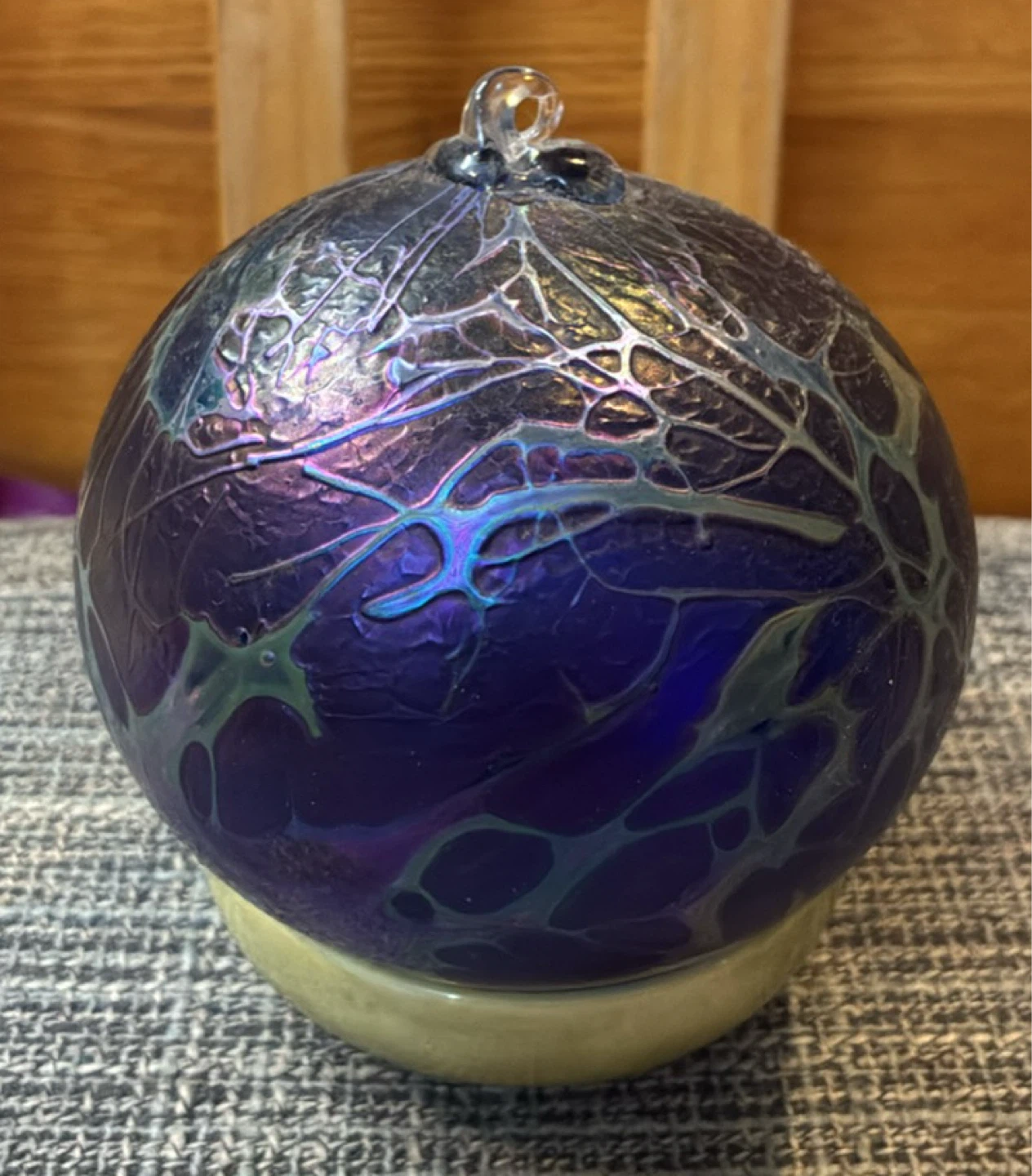 Robert Held Art Glass Iridescent Purple Glass Ornament