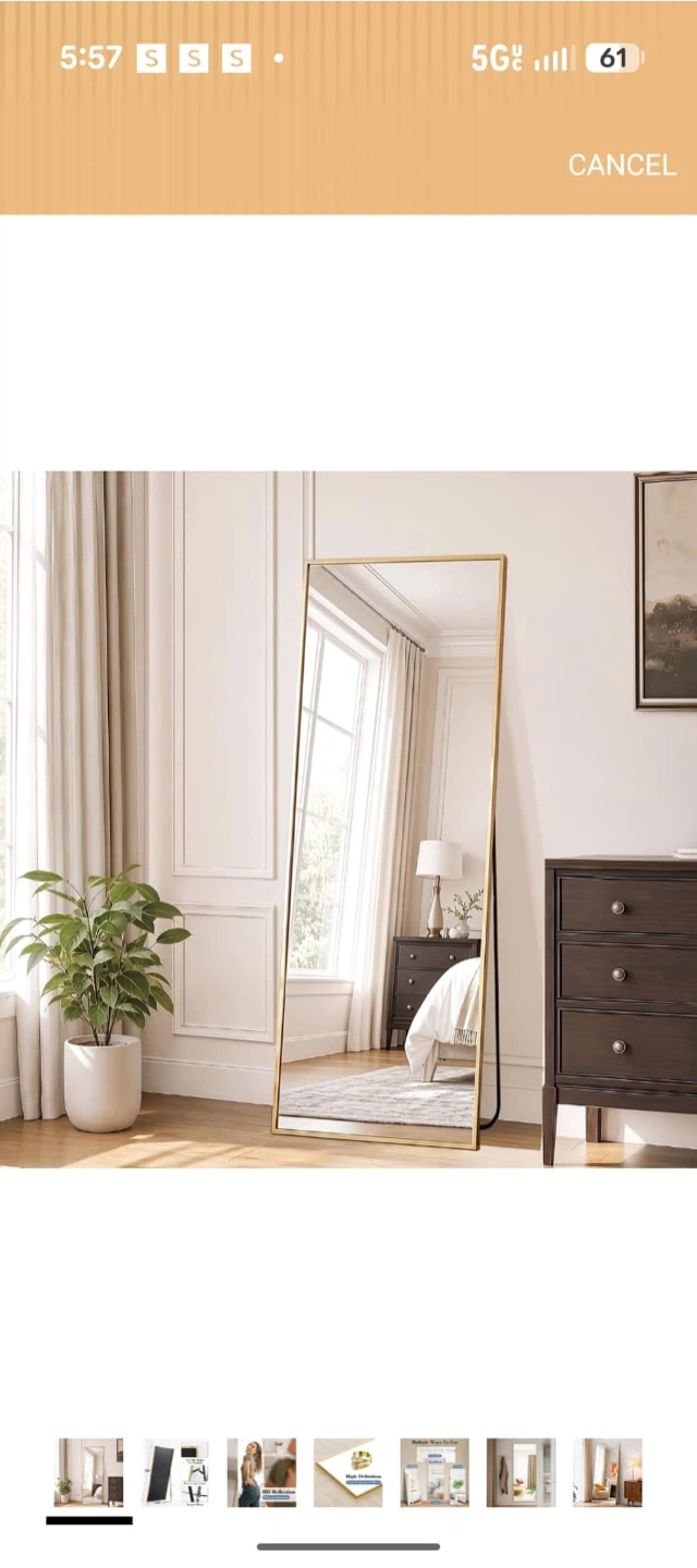 Gold Rectangular Floor Mirror - photo 2