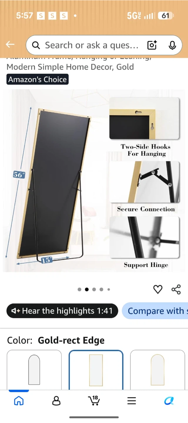 Gold Rectangular Floor Mirror - photo 3