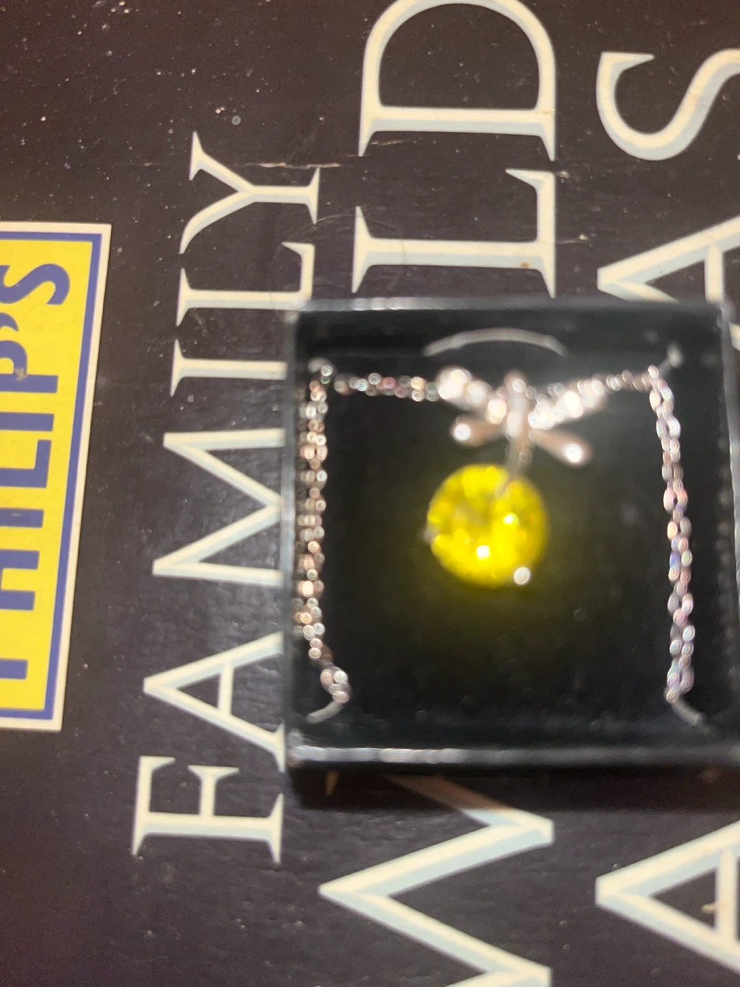 Silver-Tone Yellow Stone Pendant Necklace