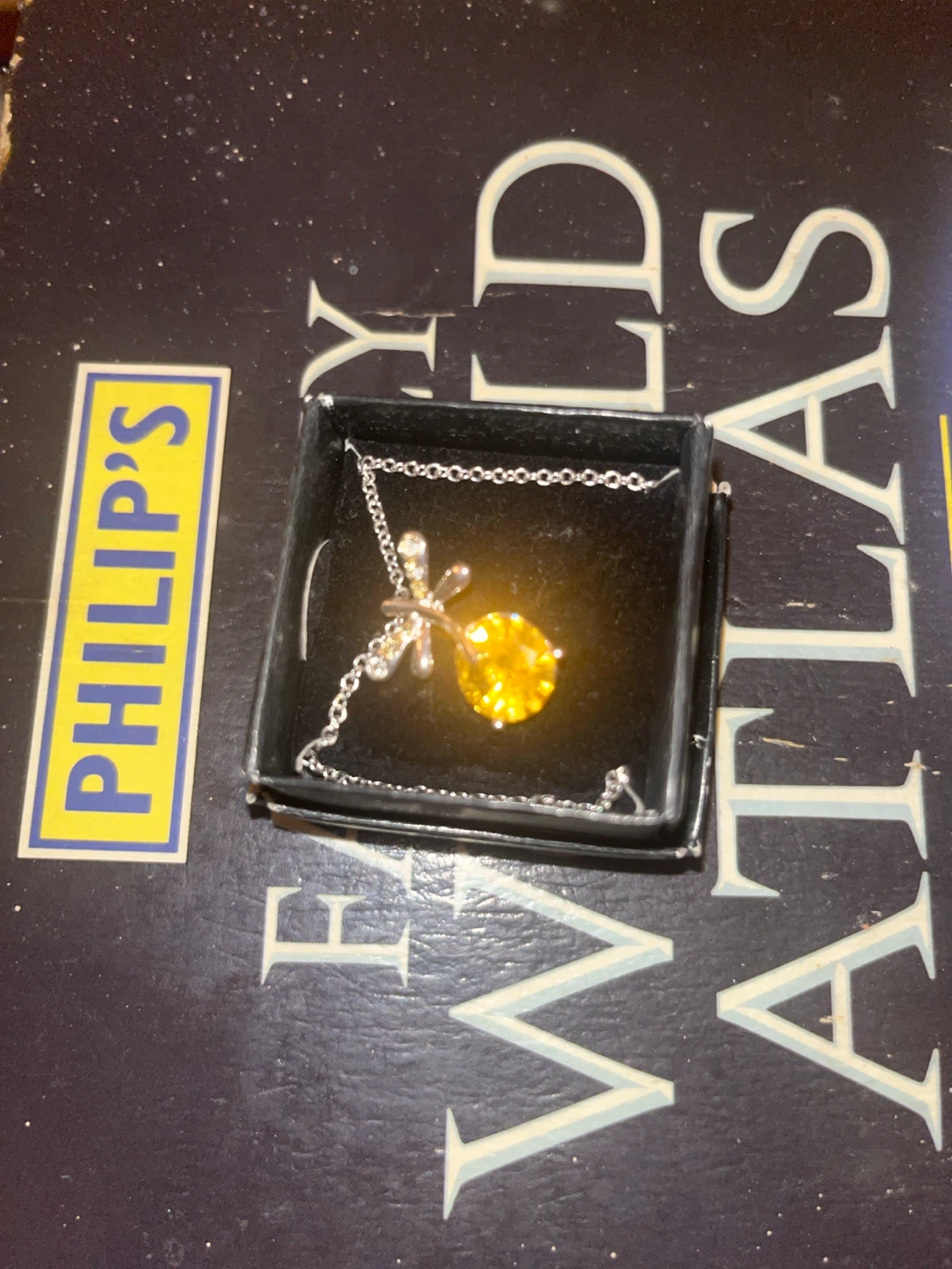 Silver-Tone Necklace with Yellow Gemstone