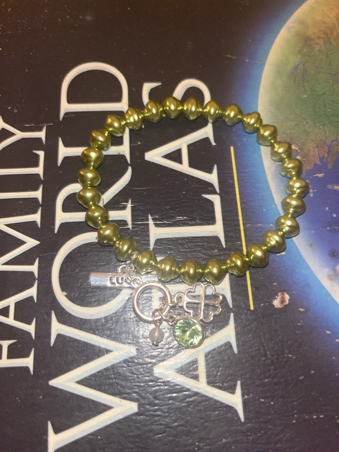 Green Bead Charm Bracelet
