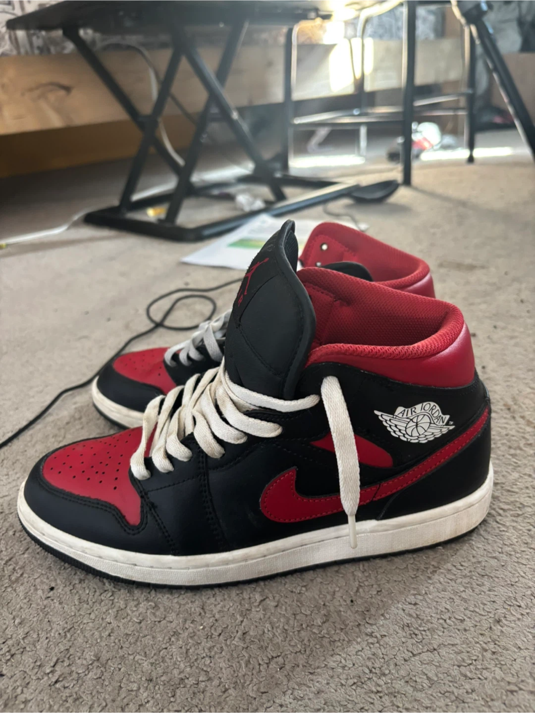 Air Jordan 1 Mid Black and Gym Red Size 9