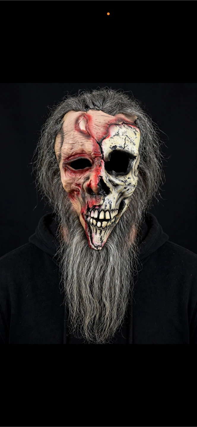 Split Skull Halloween Latex Mask with Grey Hair