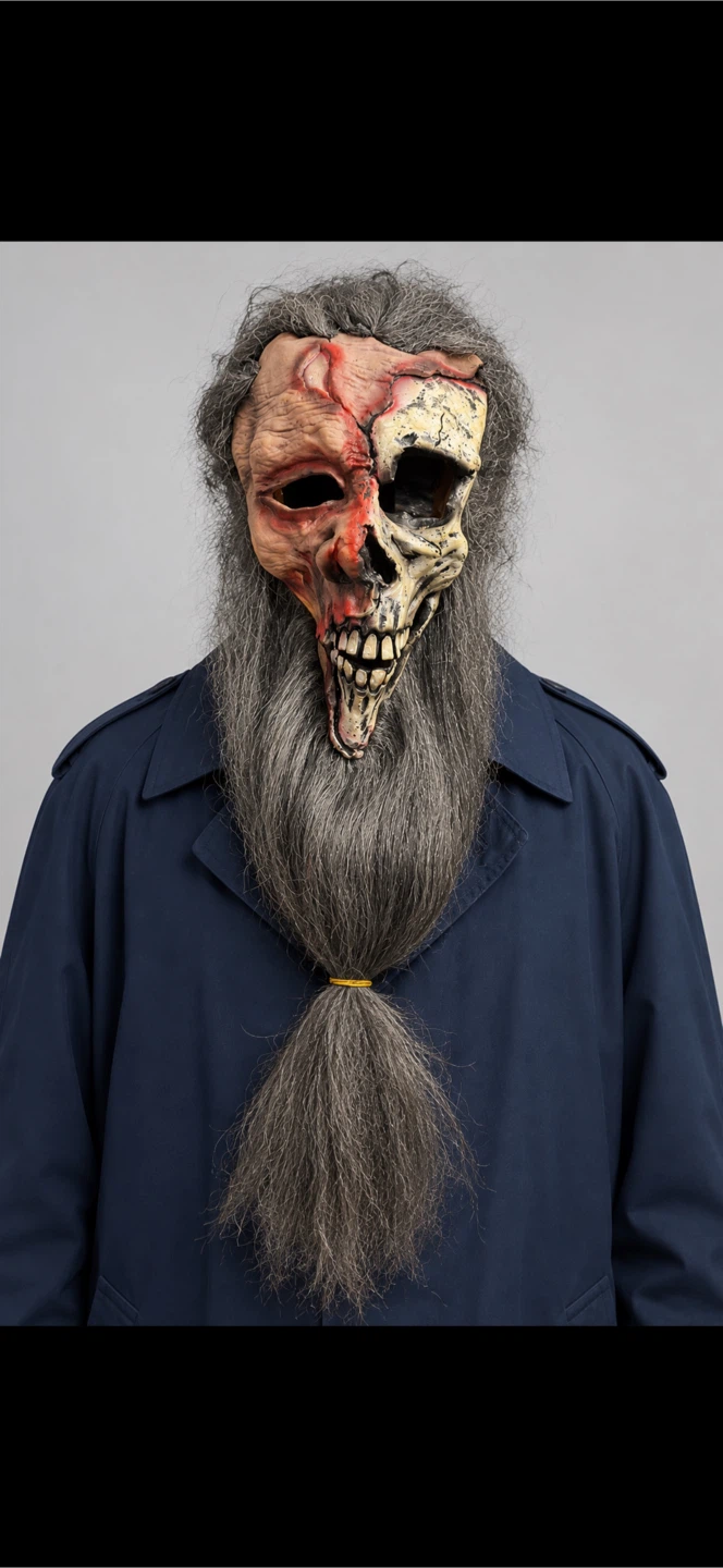 Split Skull Halloween Latex Mask with Grey Hair - photo 3