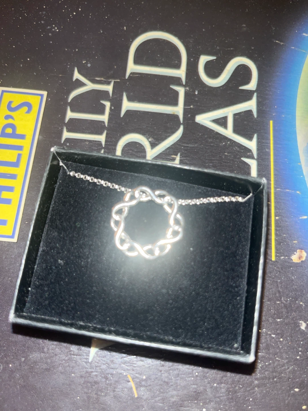 Silver-toned interlinked circular pendant necklace