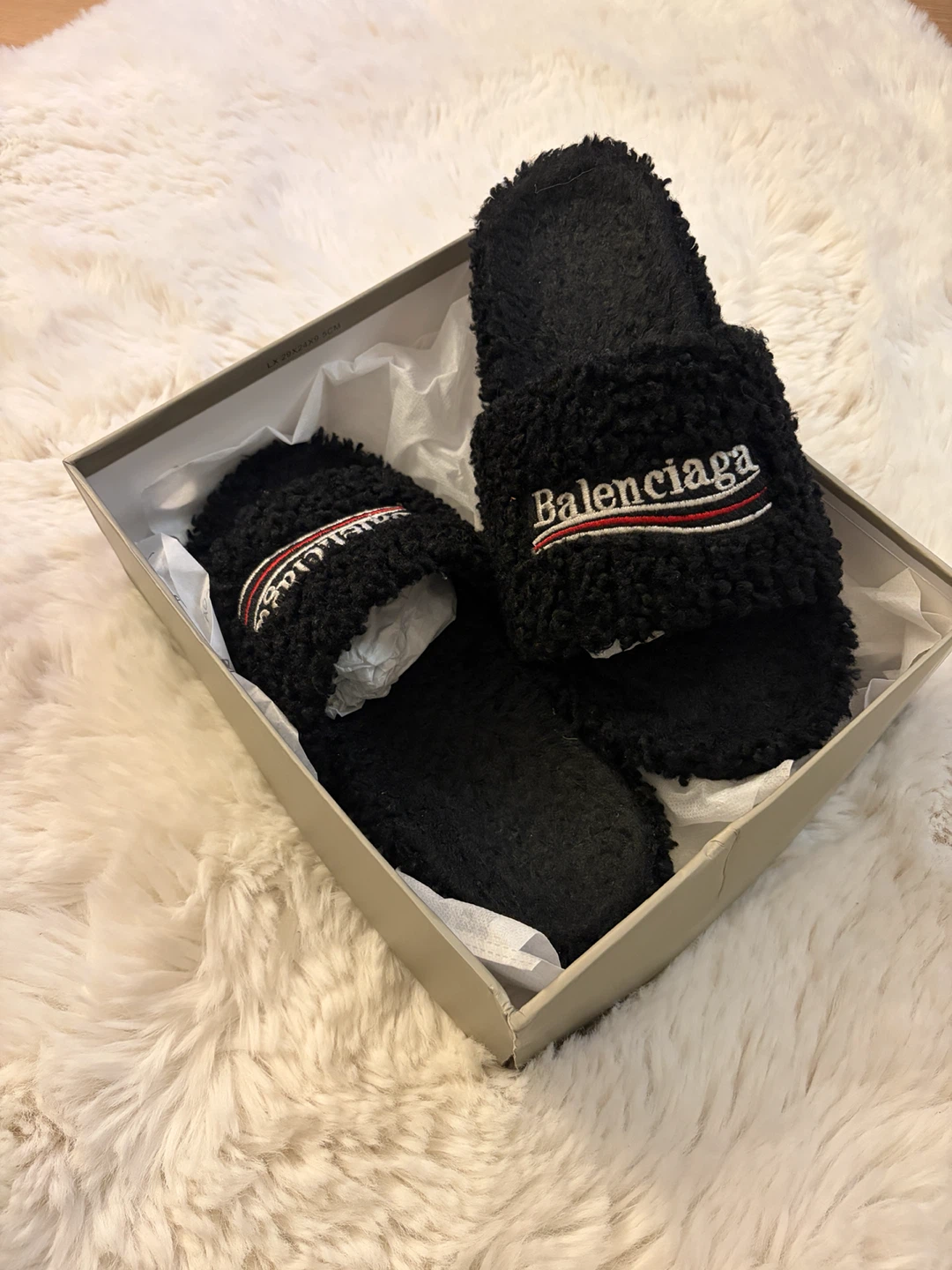 Balenciaga Black Fur Slides