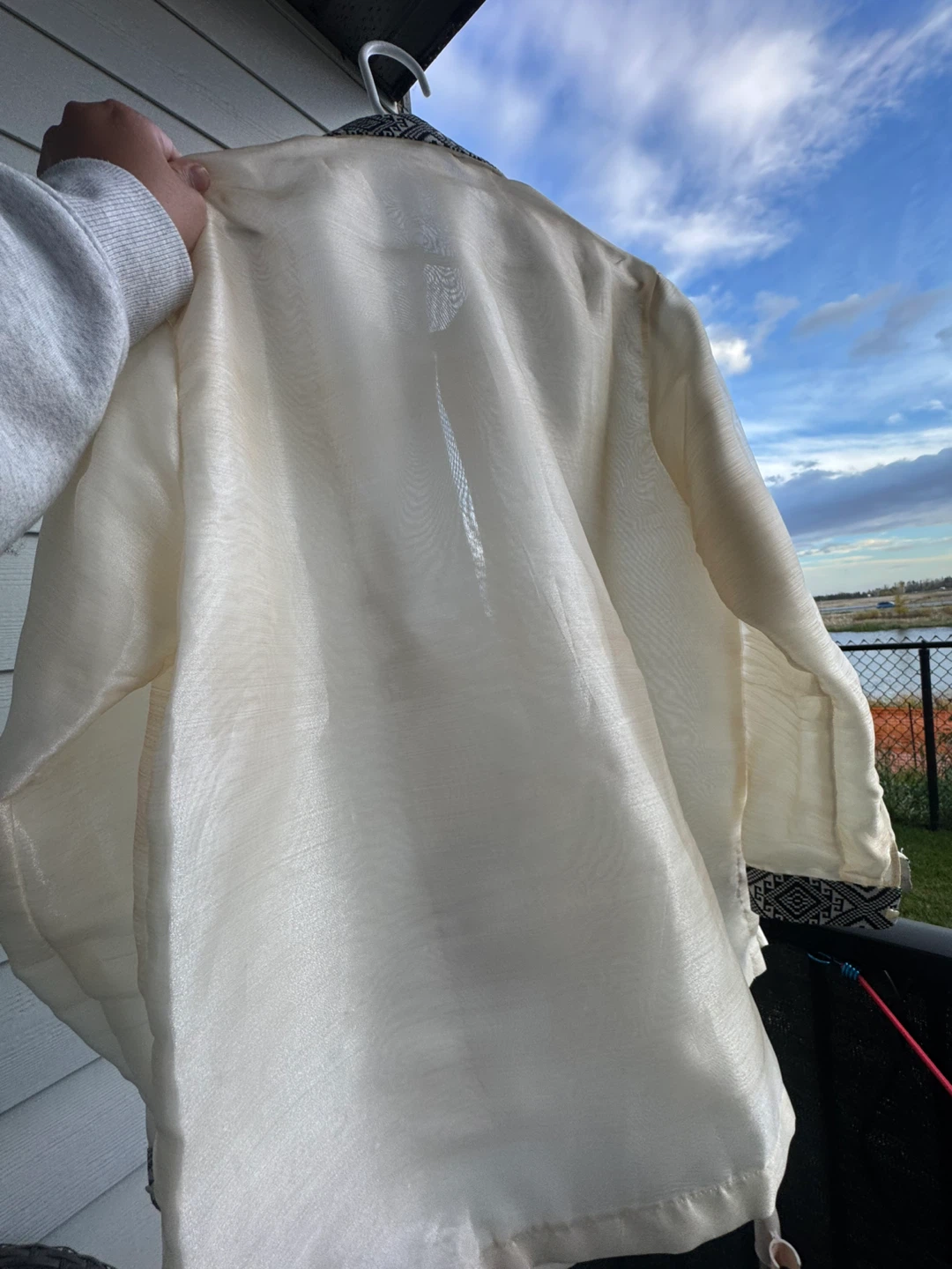 Cream and Black Long-Sleeved Barong Tagalog - photo 3