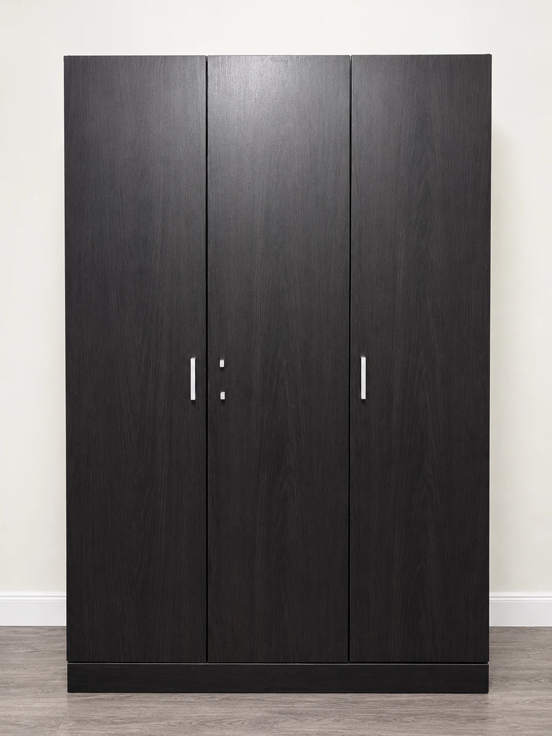 Three-door black wardrobe
