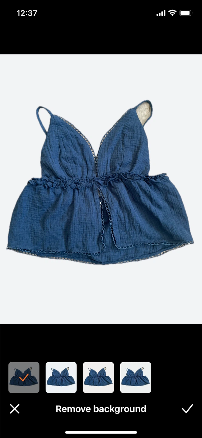 Blue muslin camisole split front cropped top
