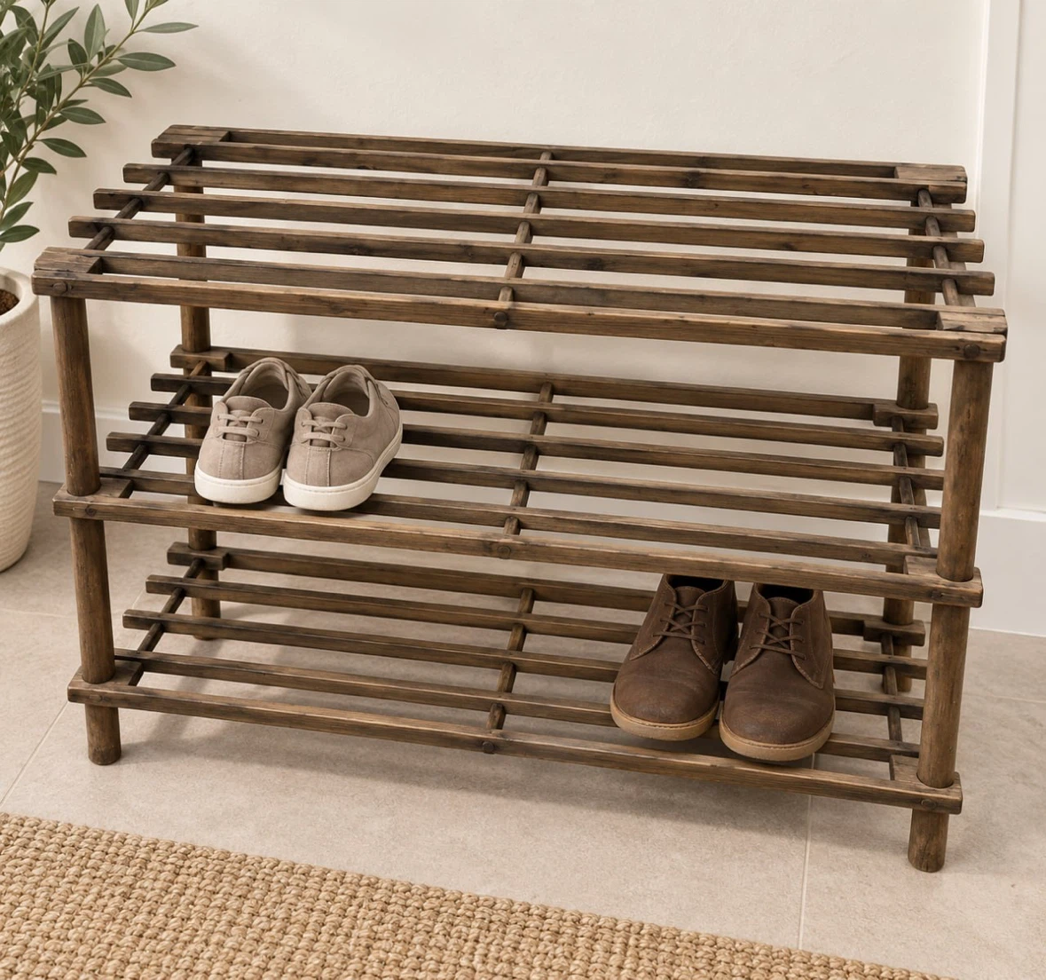Rustic Wooden Shoe Rack