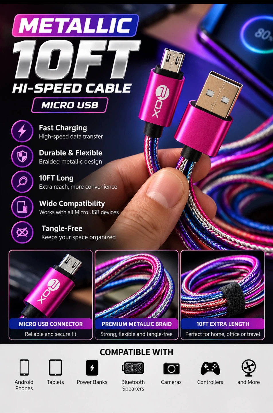 Rox 10ft Micro USB Hi-Speed Cable