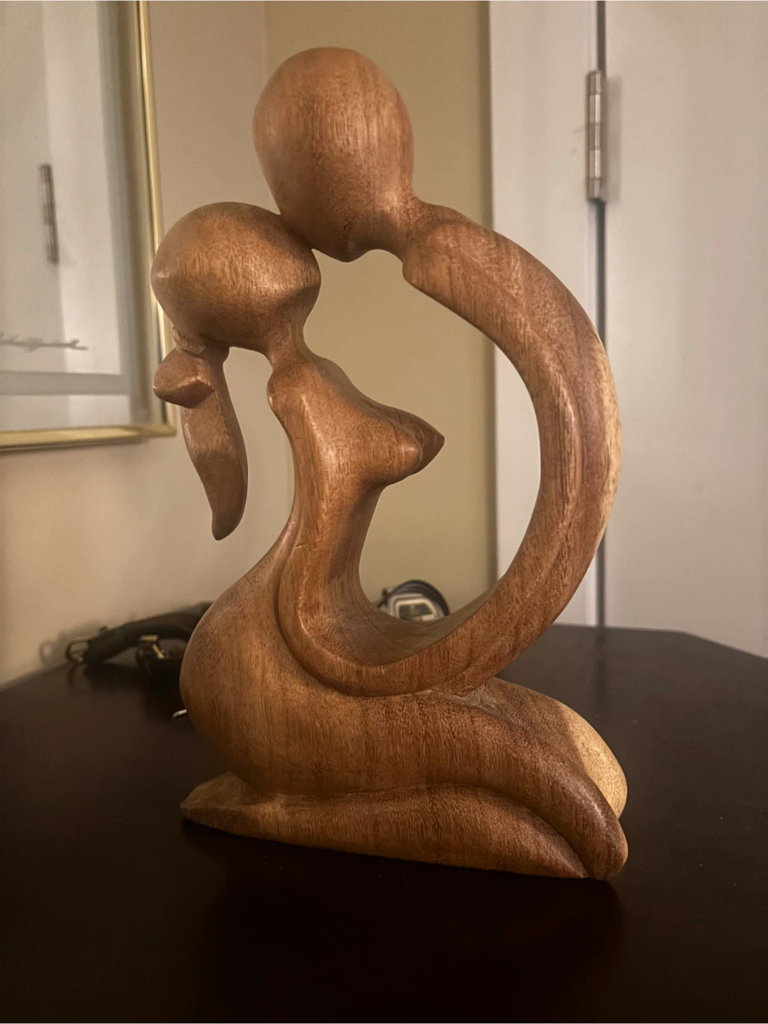 Hand Carved Wooden Couple Sculpture