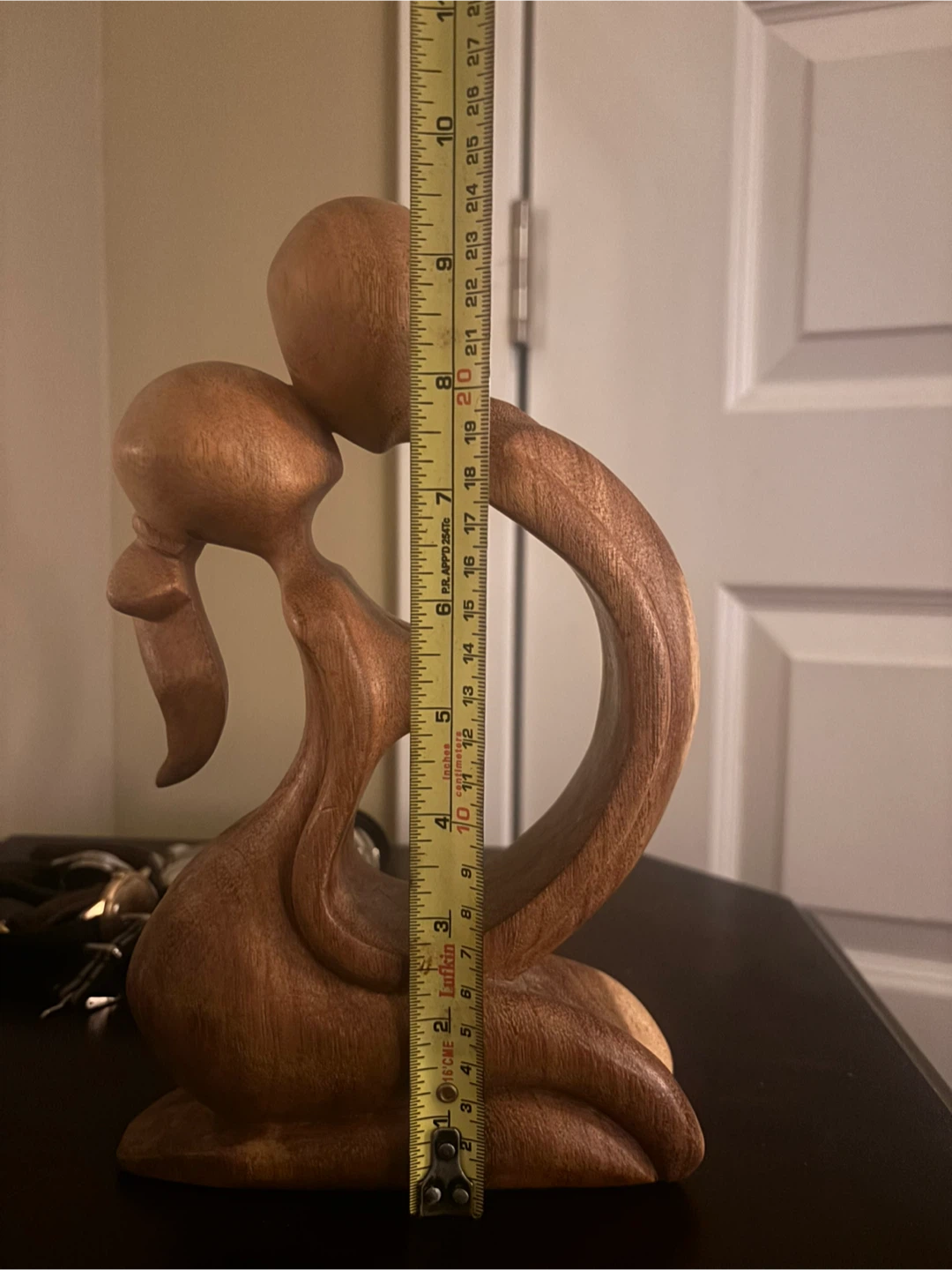 Hand Carved Wooden Couple Sculpture - photo 3