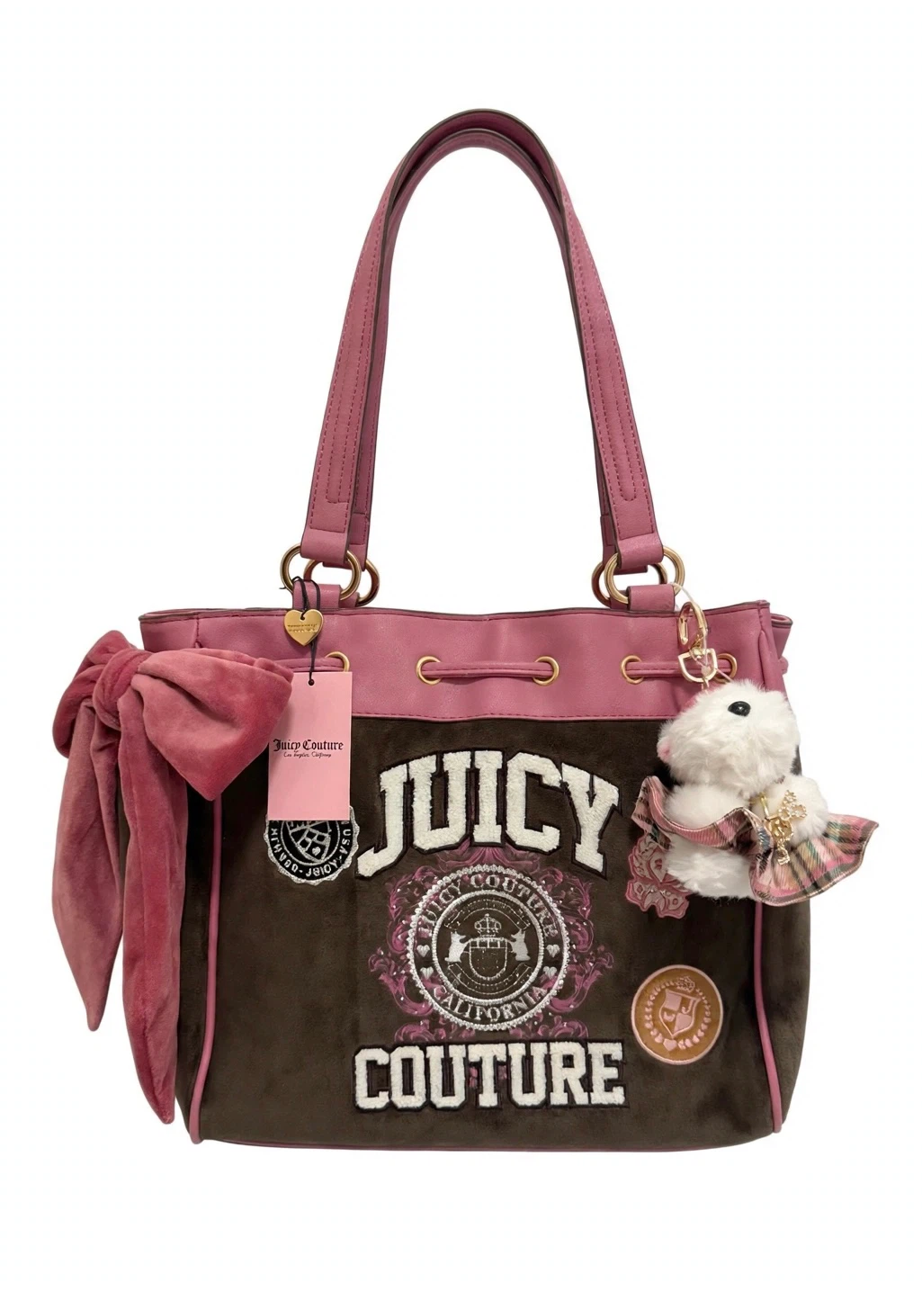 Juicy Couture Brown and Pink Velvet Daydreamer Tote Bag