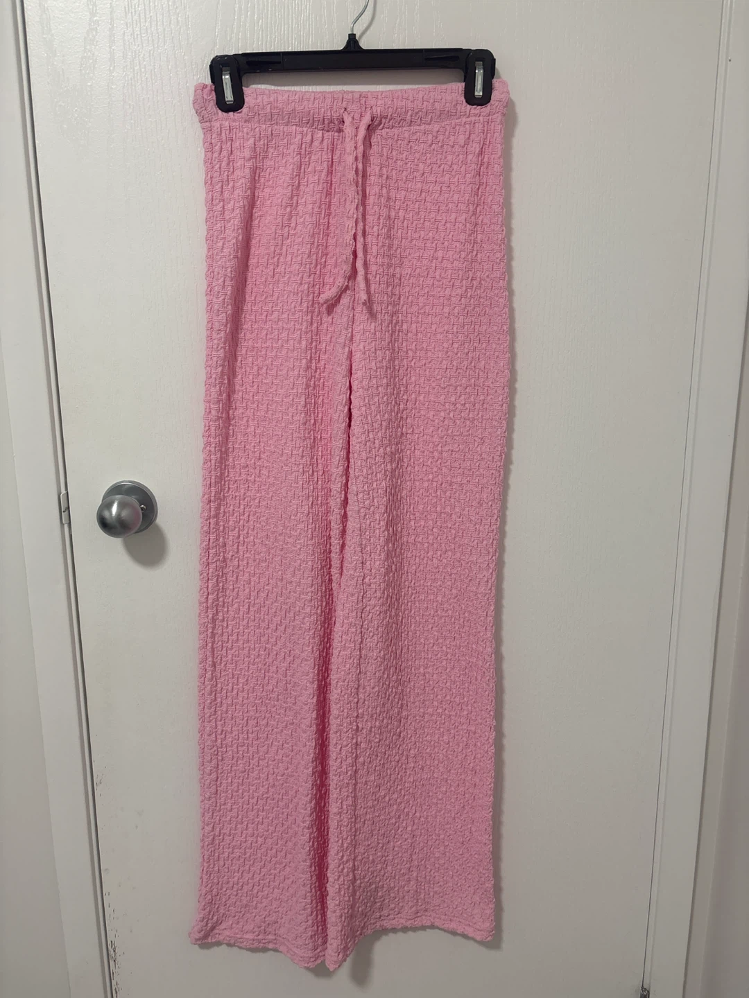 Pink Textured Wide Leg Pants