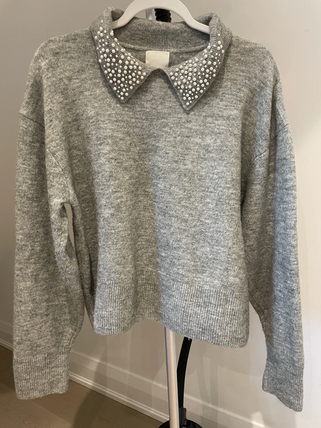 H&M Grey Sweater with Pearl Collar