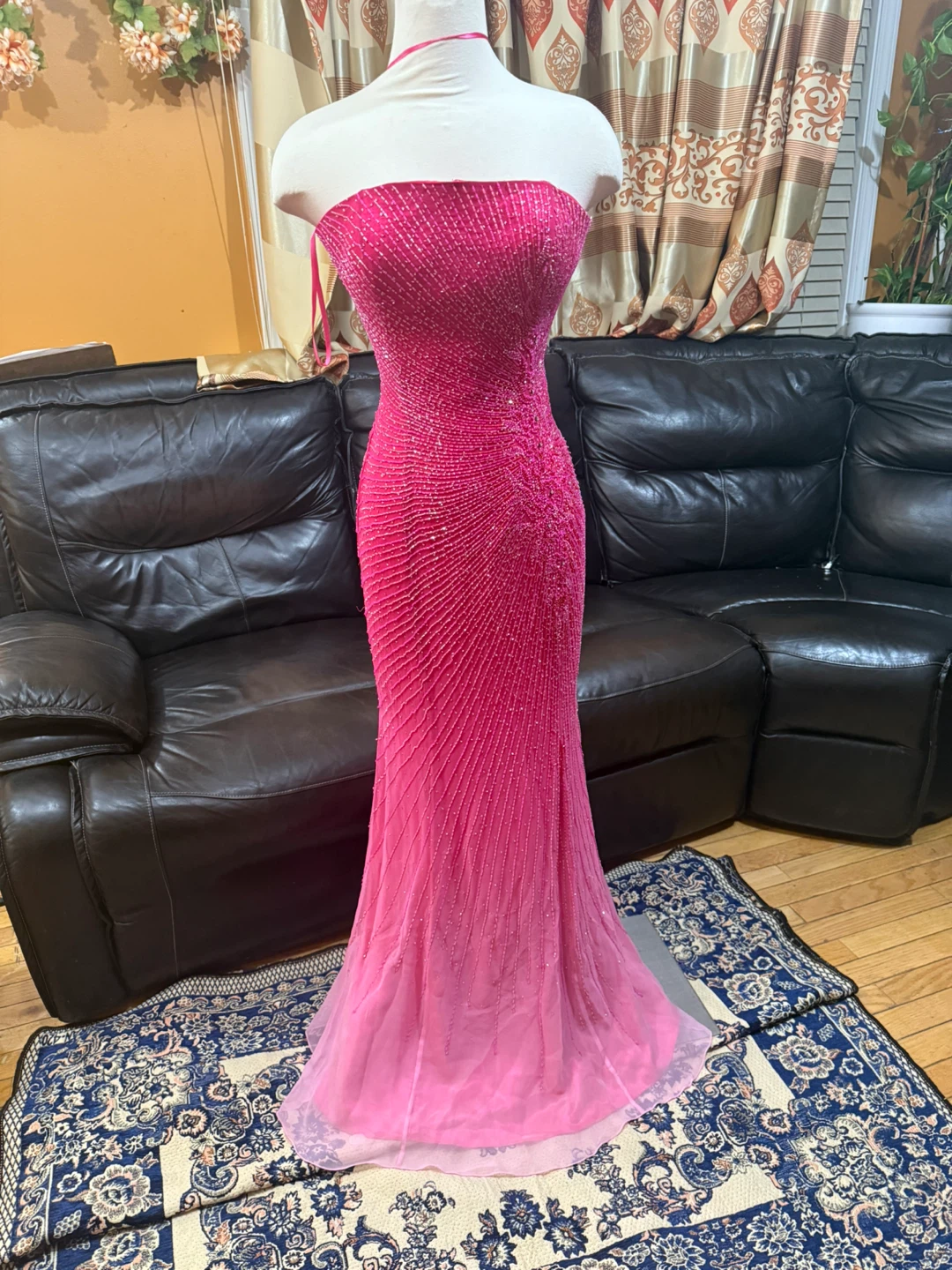 Alyce Designs 10 Pink Ombre Beaded Dress