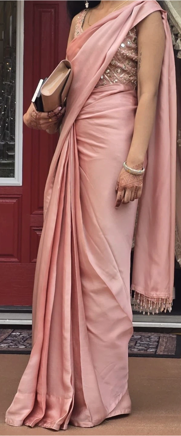 Pink Silk Satin Saree - photo 2