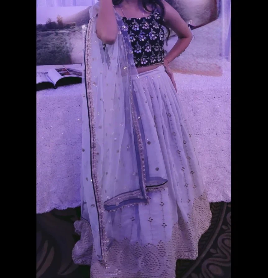 Green and sage green embellished lehenga choli set
