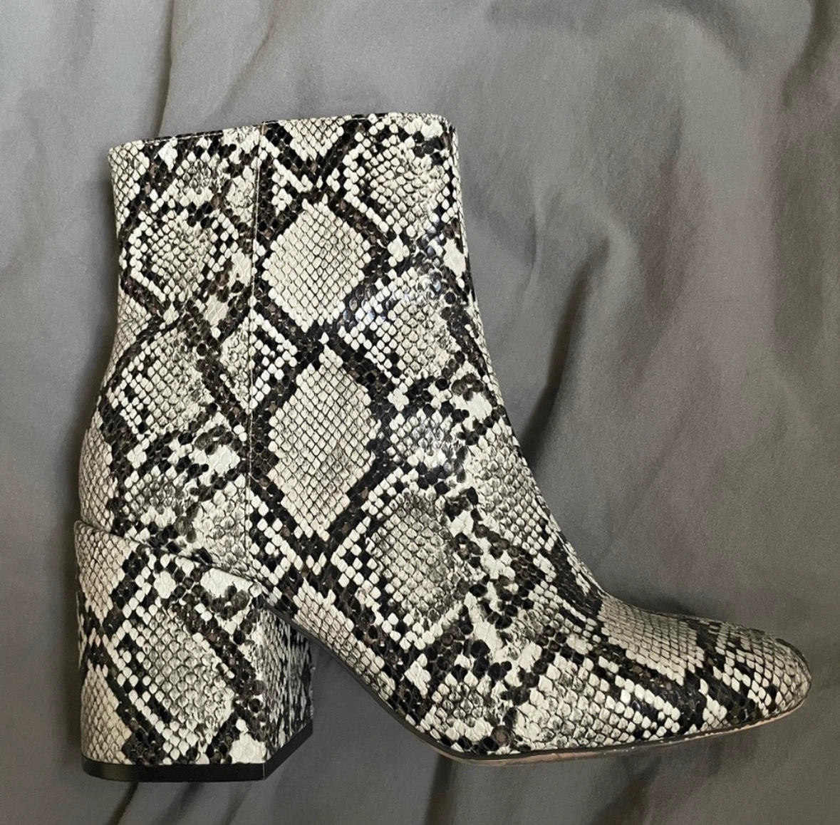 Snake Print Block Heel Ankle Boots