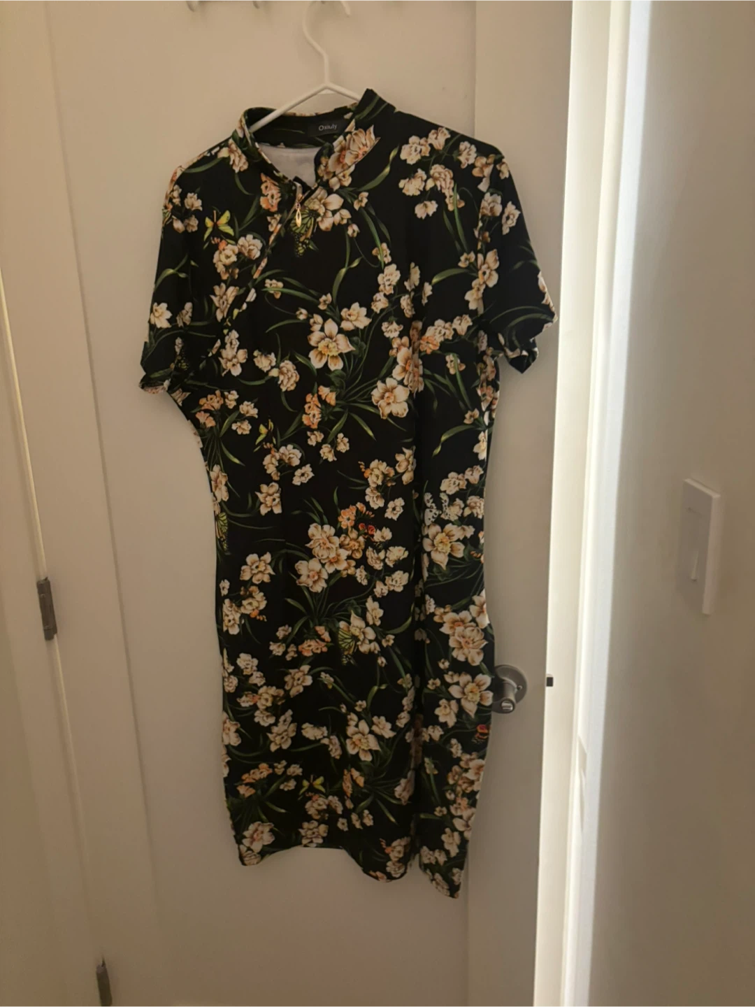 Oxiuly Floral Mandarin Collar Dress XXL